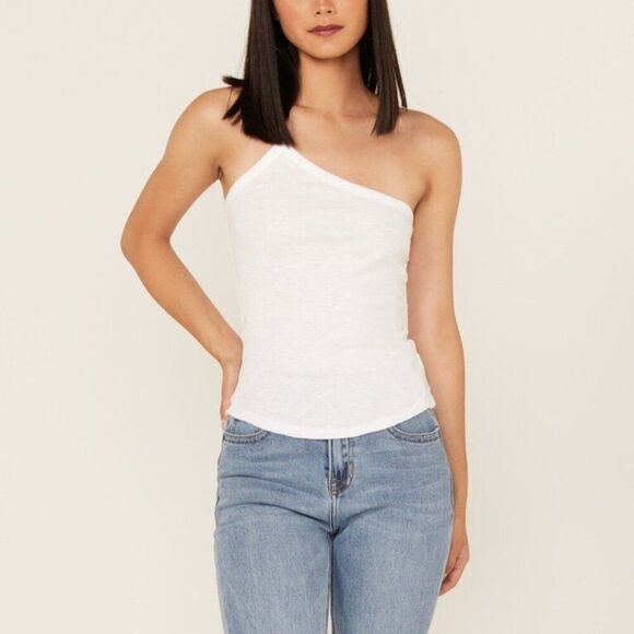 New! We The Free People - L One Way Or Another Tank Top White One Shoulder - Picture 2 of 7